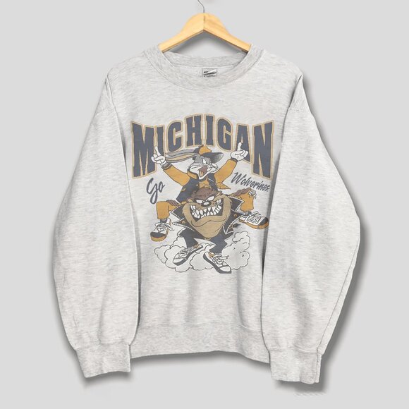 University Of Michigan Looney Tunes Sweatshirt, NCAA Michigan Wolverines Shirt - Picture 1 of 2